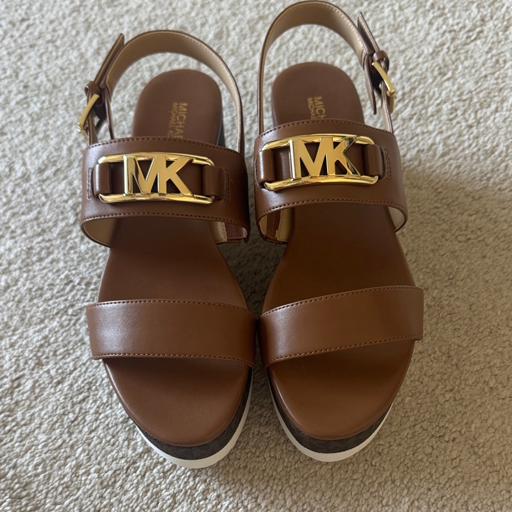 Michael Kors Tan Sandals with Gold Accents